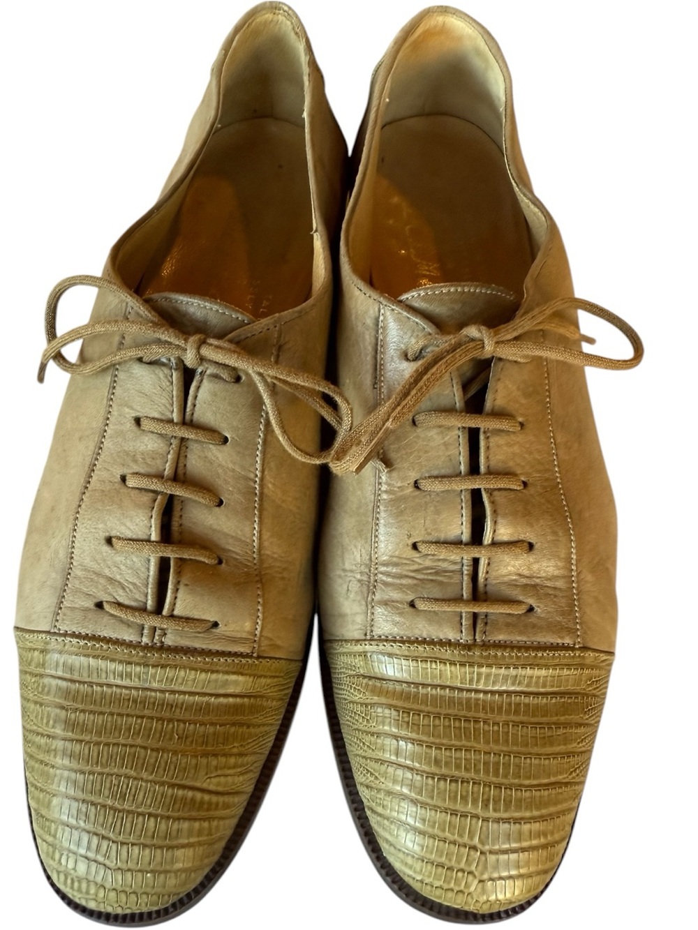 Vintage 40’s DELMAN  beige leather lace up Oxfords with Aligator toe cap 7